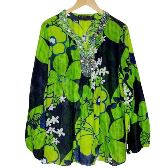 LAFAYETTE 148 New York Multi Green Floral Top - Picture 3 of 14